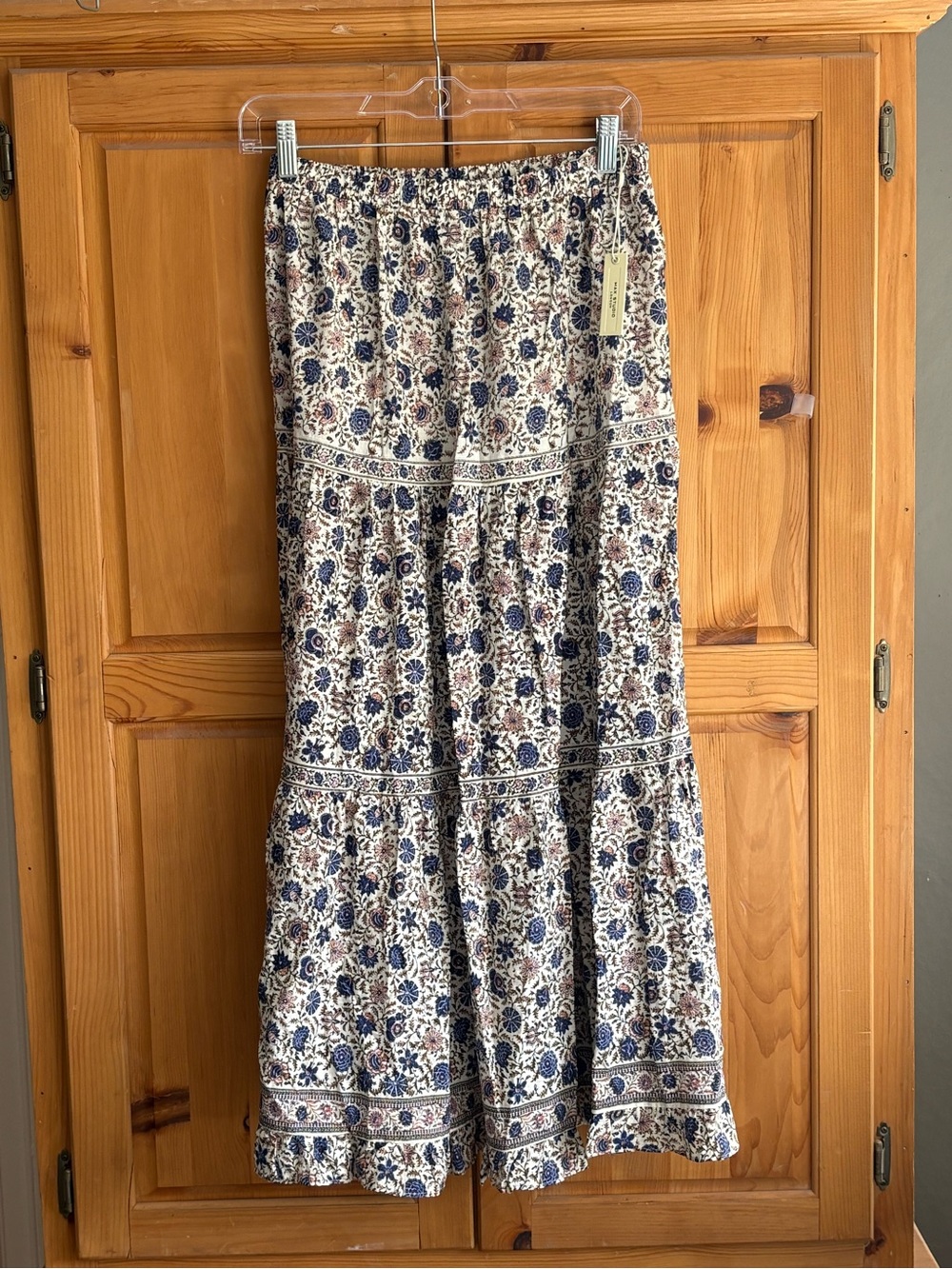 Max Studio Cream, Pink and Blue Floral Maxi Skirt